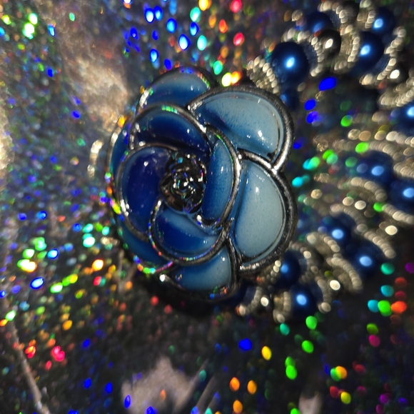 Fashion Jewelry I Rose Double Bracelet I Faux Blue Pearl I Expandable - Picture 5 of 6